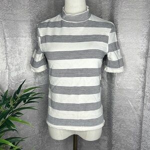 Zara Women’s Black & White Striped Mock Neck Top Sz Medium